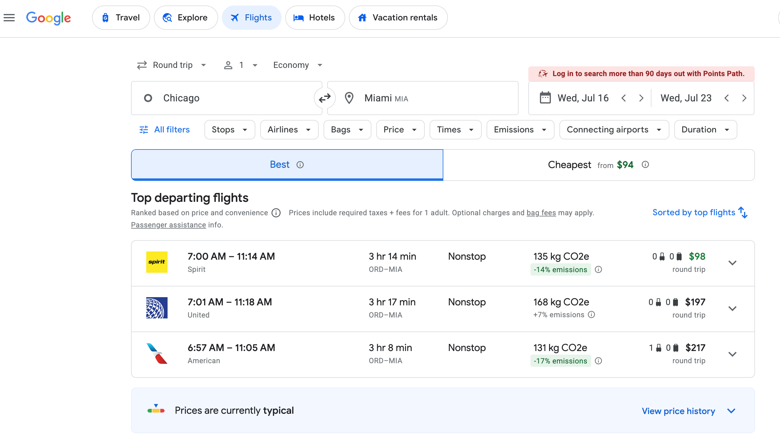 Search for a trip to Miami in July. GOOGLE FLIGHTS